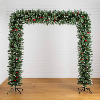 Nearly Natural 8' artificial holiday green pine archway with red berries on Tampa Home & Garden Store