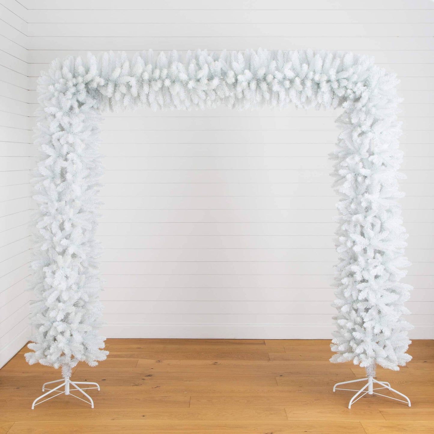 8' Artificial Holiday White Christmas Pine Archway by Nearly Natural, 2-piece arch setup on Tampa Home & Garden Store