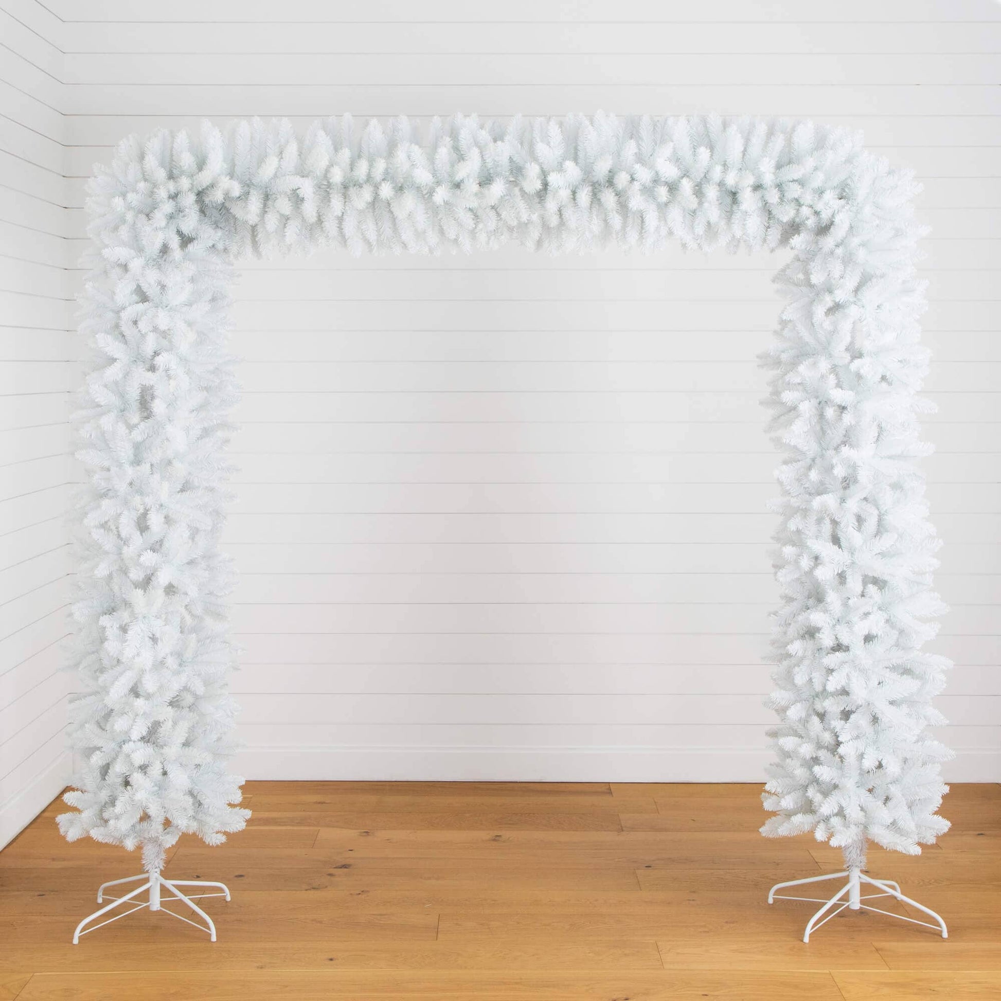 8' Artificial Holiday White Christmas Pine Archway by Nearly Natural, 2-piece arch setup on Tampa Home & Garden Store