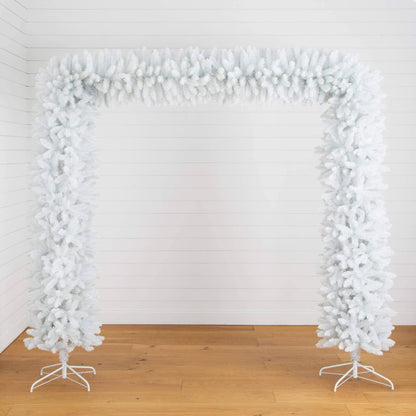 8' Artificial Holiday White Christmas Pine Archway by Nearly Natural, 2-piece arch setup on Tampa Home & Garden Store
