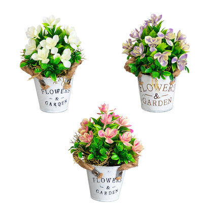 8” artificial flowering plants in rustic planters set of 3 with white, lavender, pink blooms by Nearly Natural on Tampa Home & Garden Store