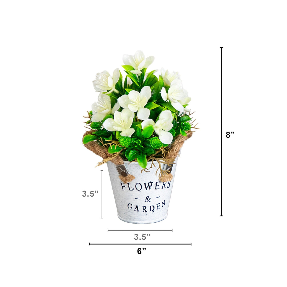 8in artificial lush flowering plant in rustic planter with white blooms by Nearly Natural on Tampa Home & Garden Store