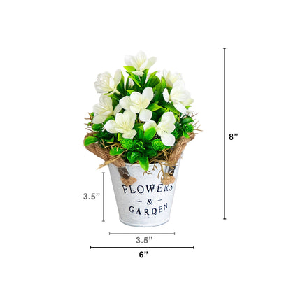 8in artificial lush flowering plant in rustic planter with white blooms by Nearly Natural on Tampa Home & Garden Store