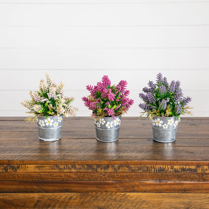 Artificial Lavender Plants And The Tin Pots Set