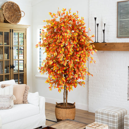 8 Foot Autumn Ficus Tree and Fall Balcony Decor