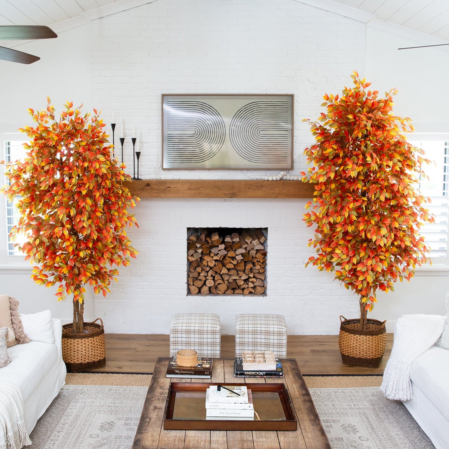 8 Foot Autumn Ficus Tree and Fall Balcony Decor