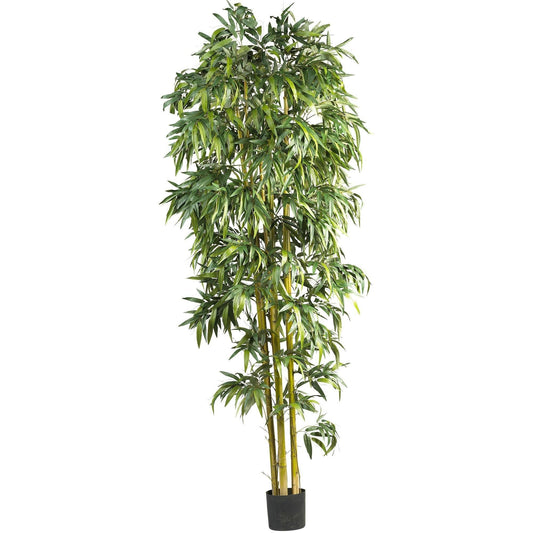 8’ Biggy Style Bamboo Tree by Nearly Natural in black pot with lush green leaves on Tampa Home & Garden Store