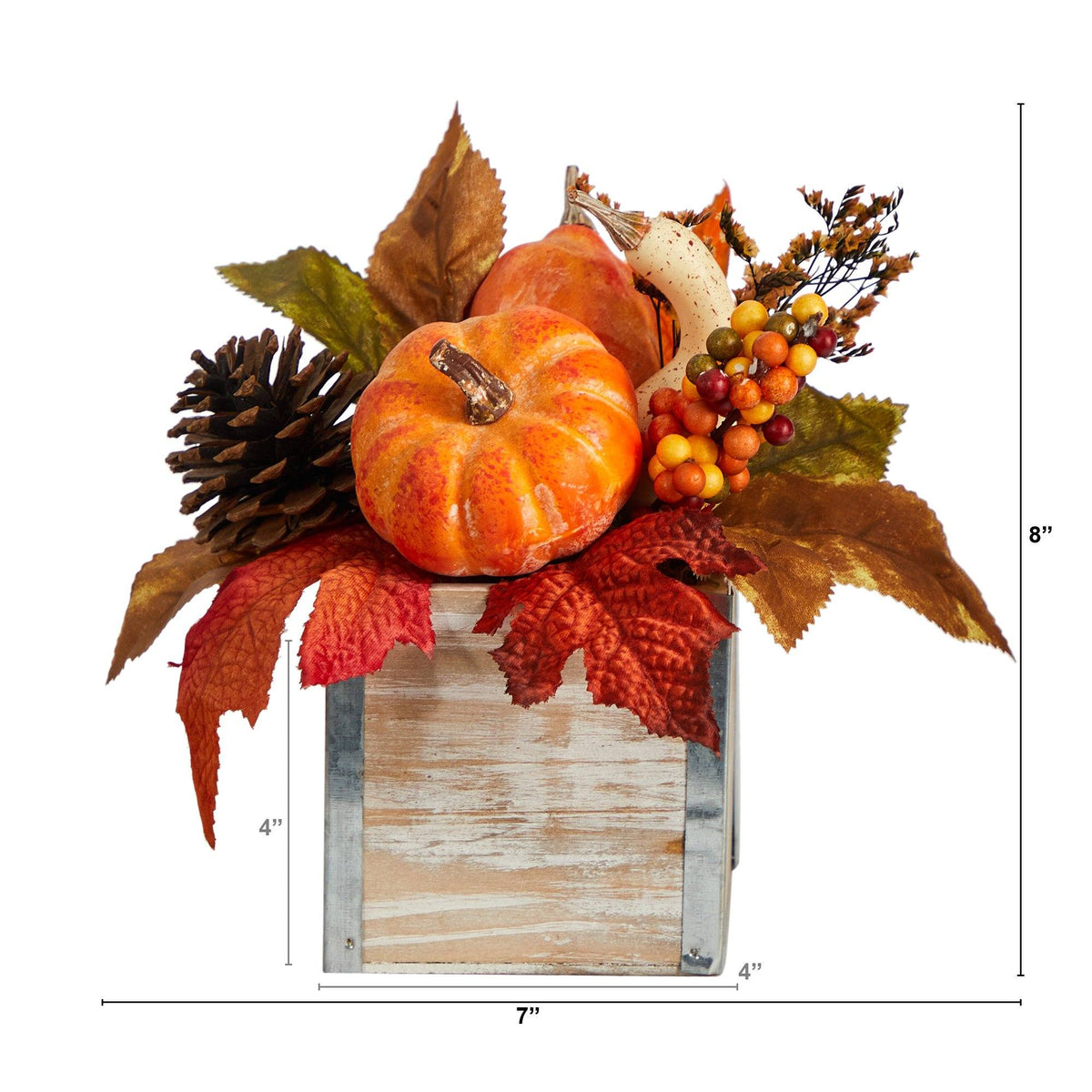 8-inch artificial fall pumpkin arrangement with gourds, berries and pinecones in a vase on Tampa Home & Garden Store