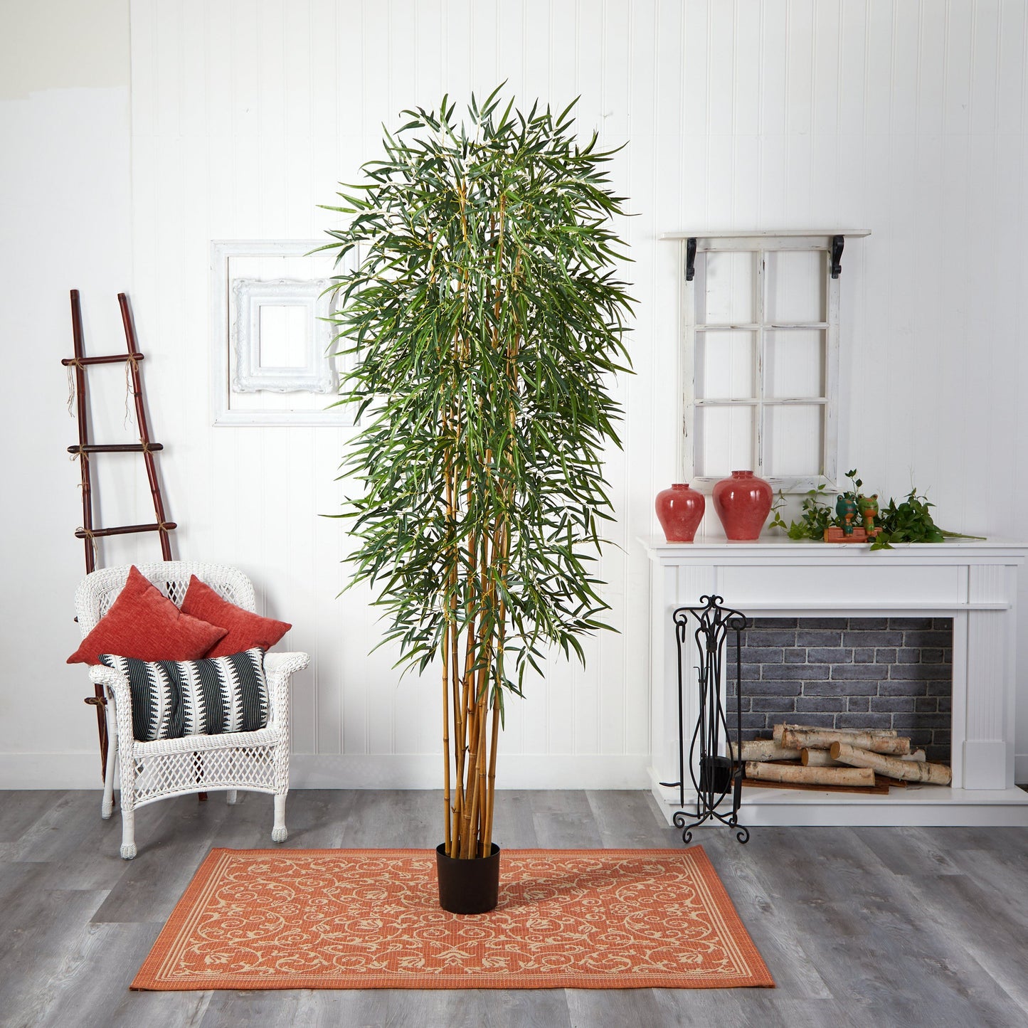7 ft Fancy Style Bamboo Silk Tree, Nearly Natural bamboo with green leaves in black pot on Tampa Home & Garden Store