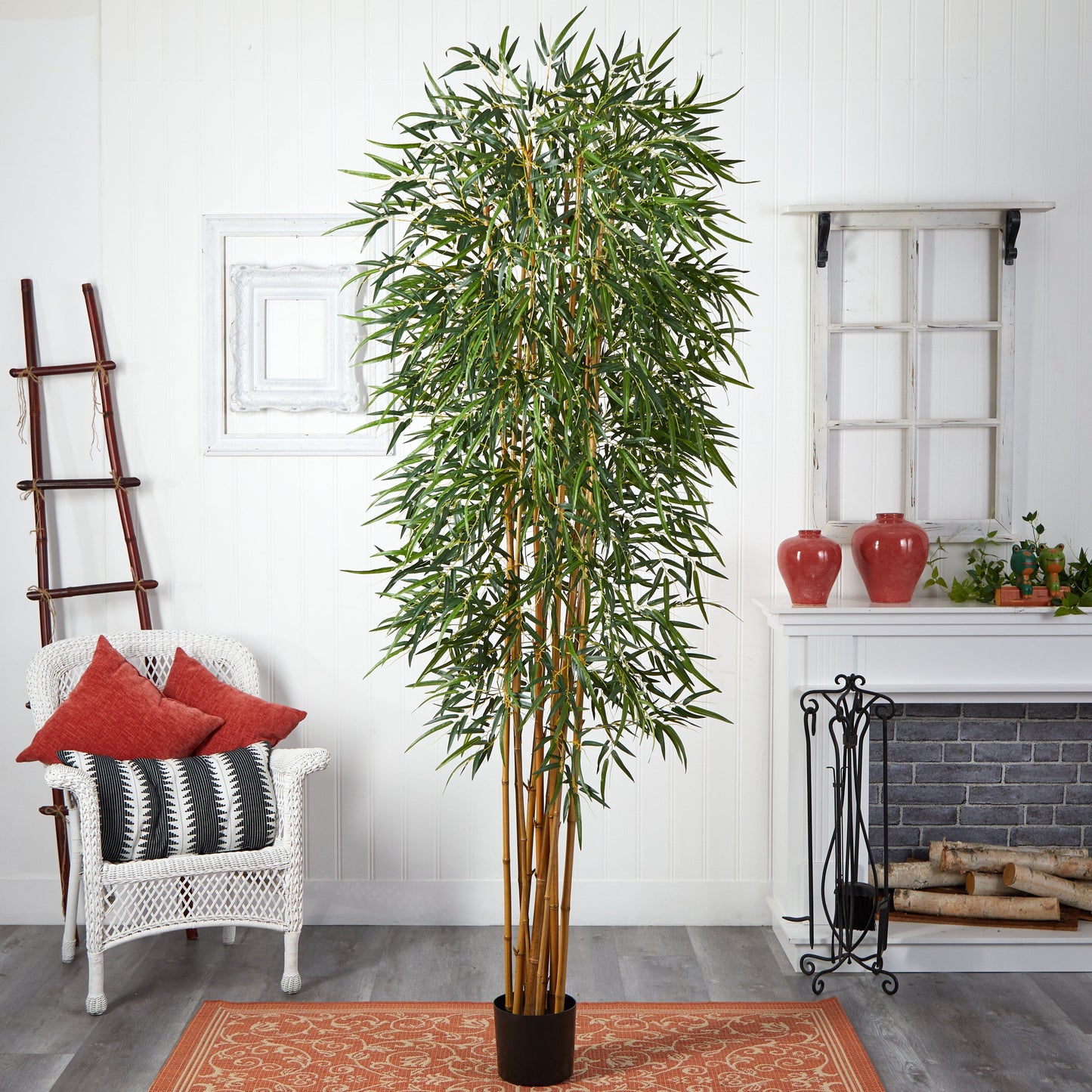 7 ft Bamboo Silk Tree Nearly Natural artificial bamboo tree with dark green leaves in a black pot on Tampa Home & Garden Store