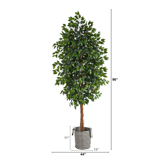 8 ft Ficus artificial tree in handmade black and white jute planter, Nearly Natural on Tampa Home & Garden Store