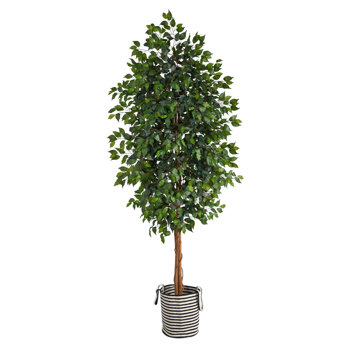 8’ Ficus artificial tree in handmade black and white jute planter by Nearly Natural on Tampa Home & Garden Store