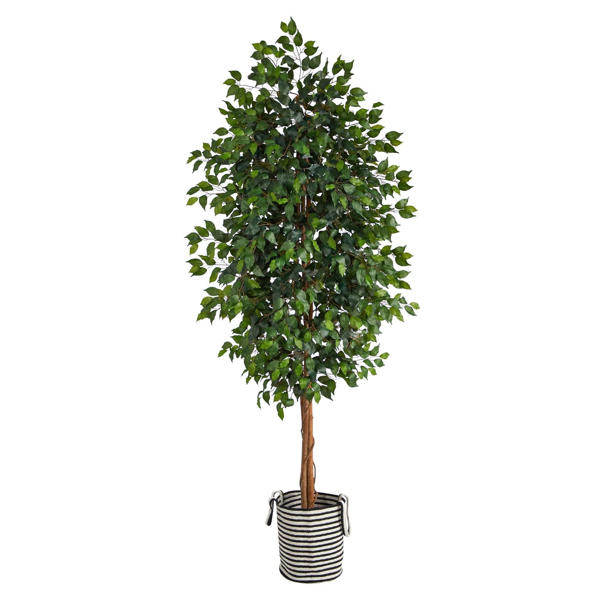 8’ Ficus artificial tree in handmade black and white jute planter by Nearly Natural on Tampa Home & Garden Store