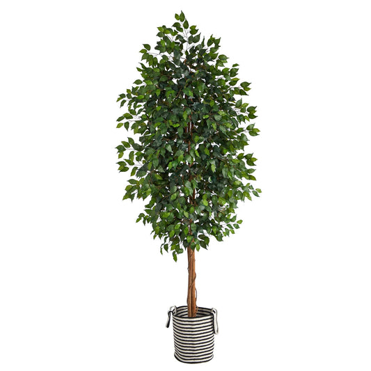 8’ Ficus artificial tree in handmade black and white jute planter by Nearly Natural on Tampa Home & Garden Store