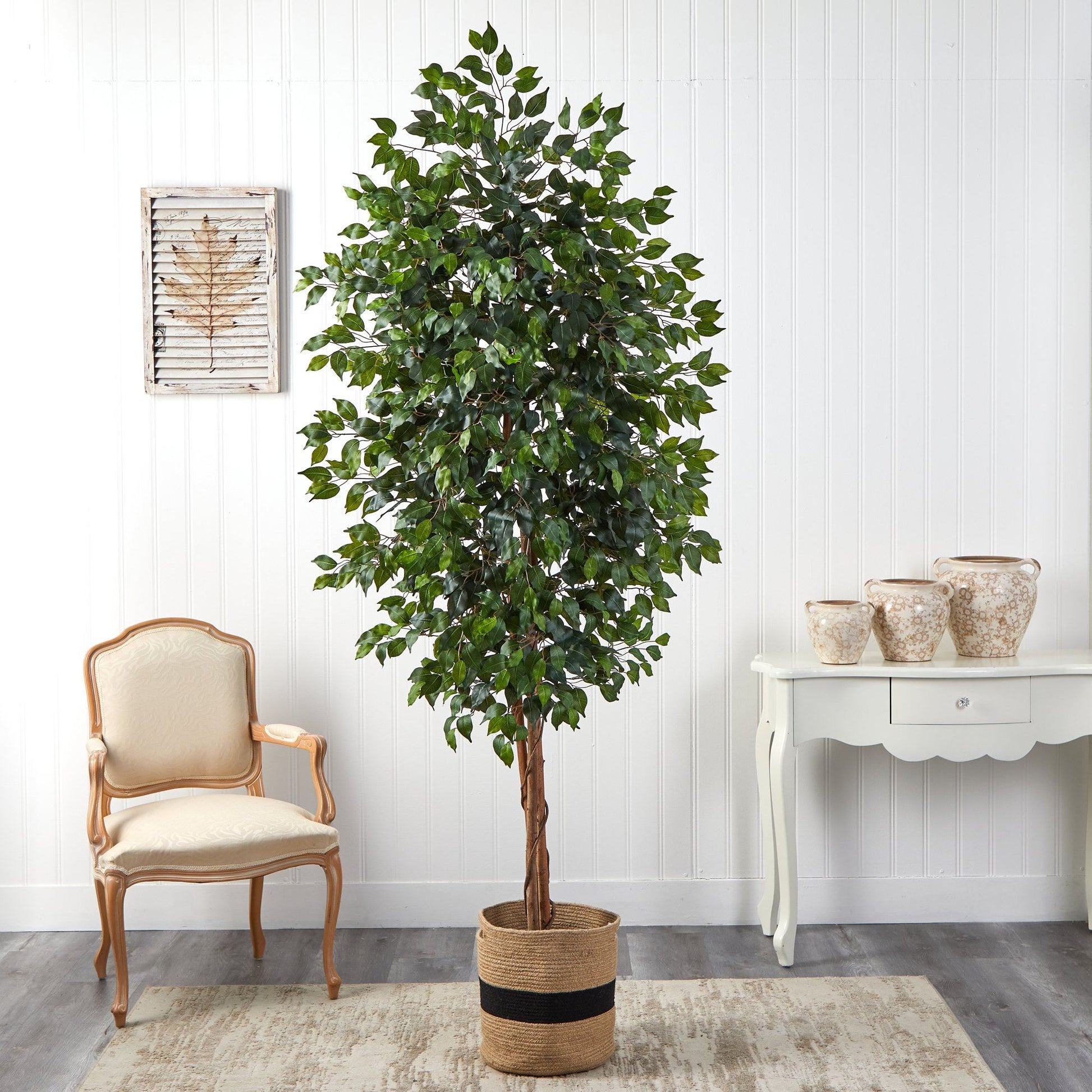 8' Ficus Artificial Tree in Natural Cotton Planter with lush green leaves, Nearly Natural on Tampa Home & Garden Store