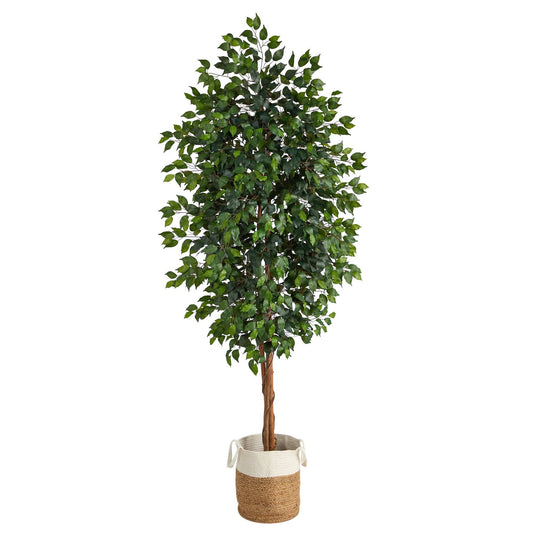 8’ Ficus Artificial Tree with Handmade Natural Jute and Cotton Planter - Tampa Home & Garden Store