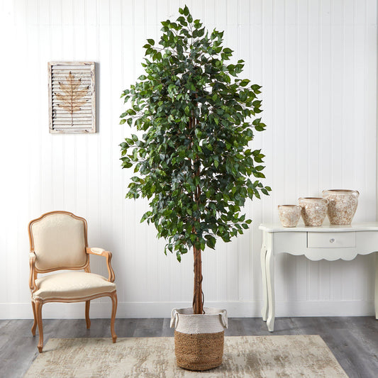 8’ Ficus Artificial Tree with Handmade Natural Jute and Cotton Planter - Tampa Home & Garden Store
