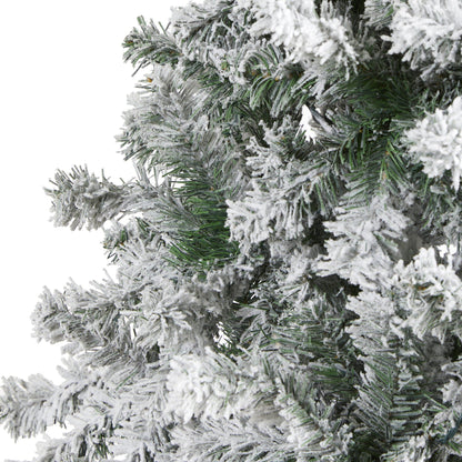 8' Flocked Rock Springs Spruce Christmas tree by Nearly Natural with green needles on Tampa Home & Garden Store