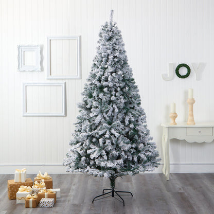 Nearly Natural 8' Rock Springs Spruce artificial Christmas Tree with snow-flocked needles on Tampa Home & Garden Store