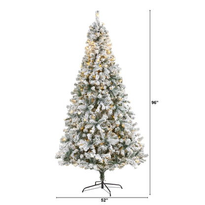 Christmas tree 8 ft flocked Rock Springs spruce with 1186 bendable branches and 500 LED lights on Tampa Home & Garden Store