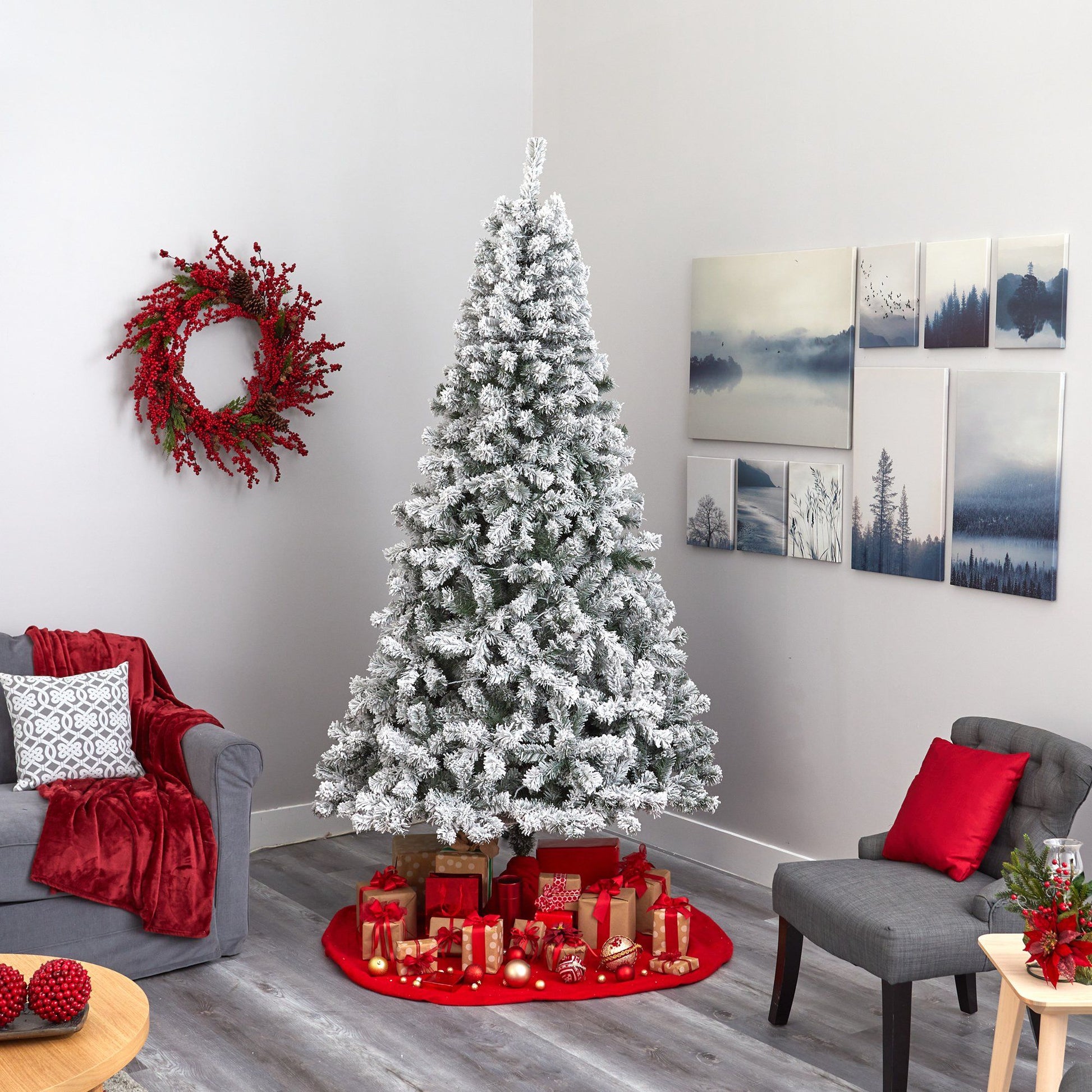 8' Nearly Natural flocked West Virginia Fir Christmas Tree with 500 clear LED lights on Tampa Home & Garden Store