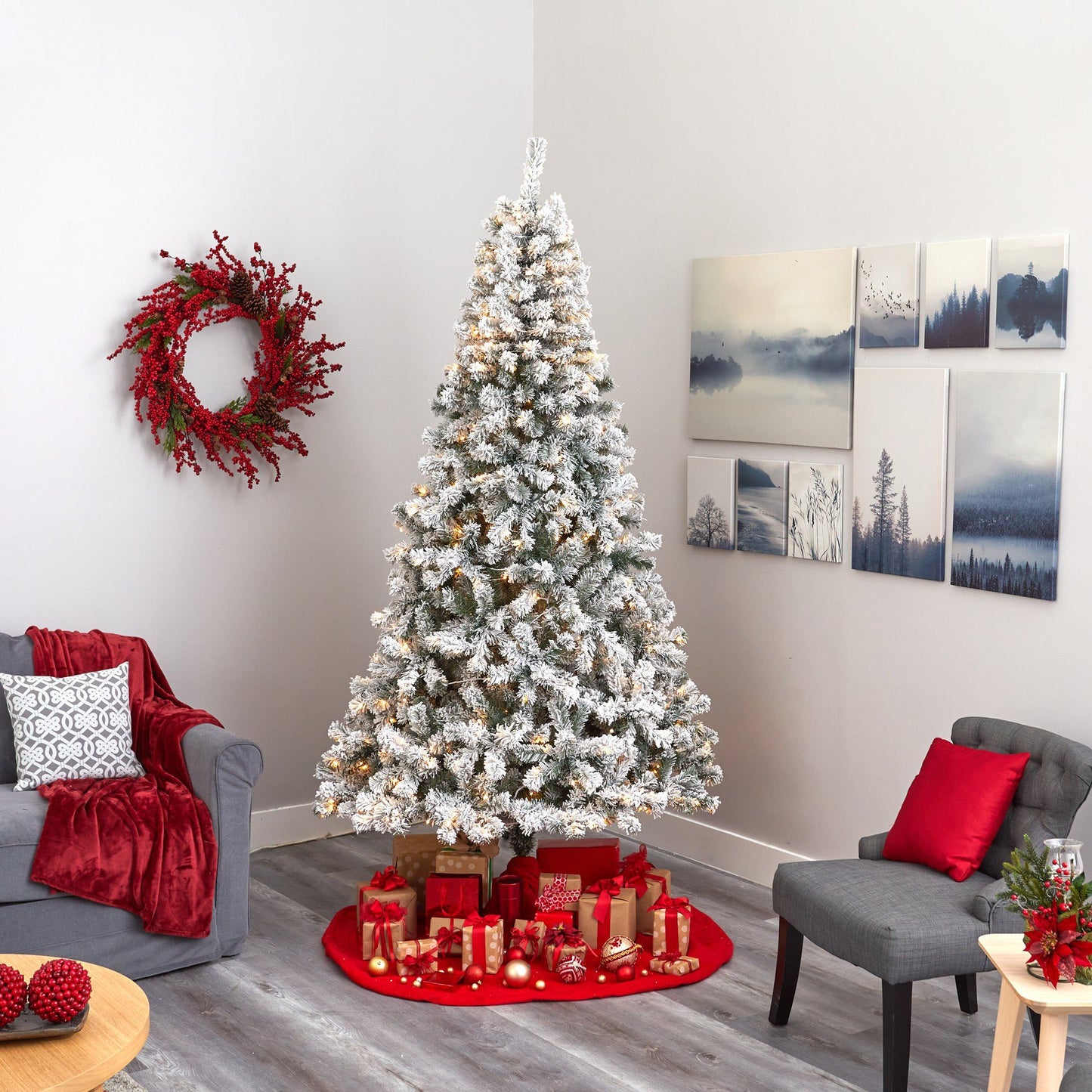 8' Flocked West Virginia Fir Artificial Christmas Tree Nearly Natural with 500 LED lights on Tampa Home & Garden Store