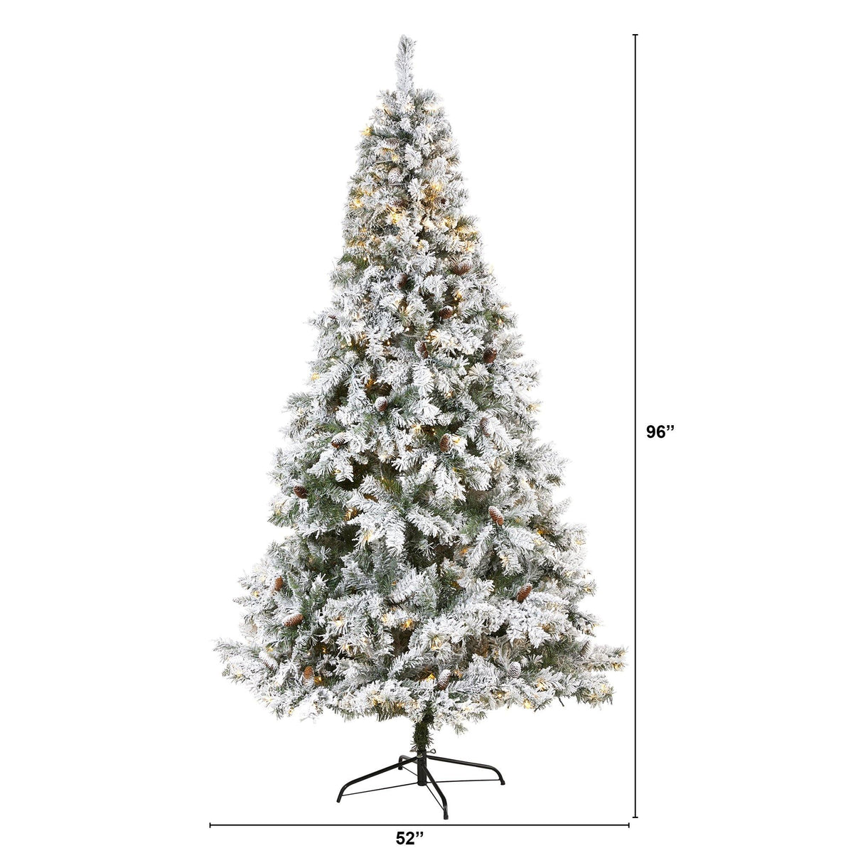 Christmas tree Nearly Natural 8ft flocked white with pinecones and 500 LED lights on metal stand on Tampa Home & Garden Store