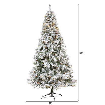 Christmas tree Nearly Natural 8ft flocked white with pinecones and 500 LED lights on metal stand on Tampa Home & Garden Store