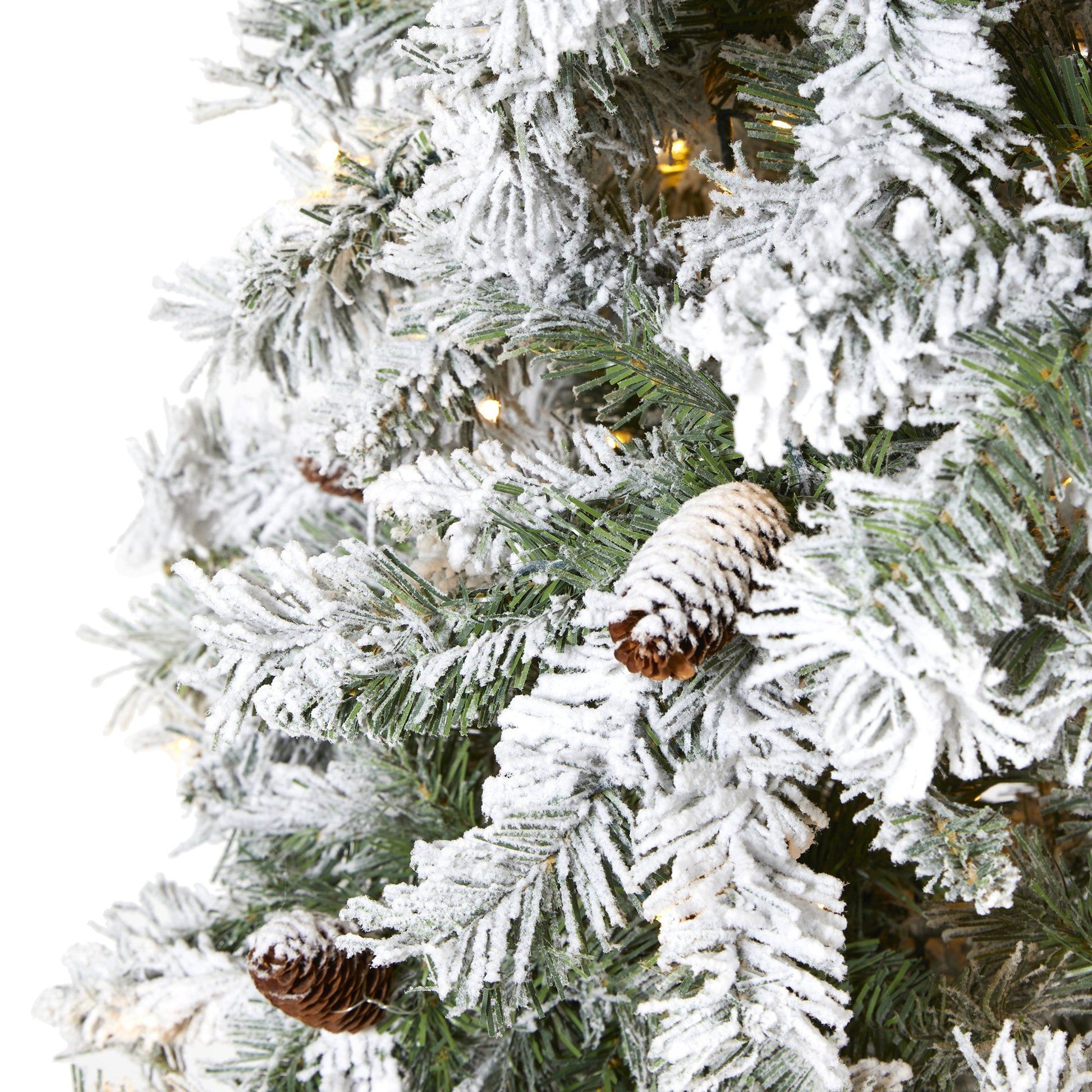 8' flocked white pine Christmas tree with pinecones and 500 clear LED lights by Nearly Natural on Tampa Home & Garden Store