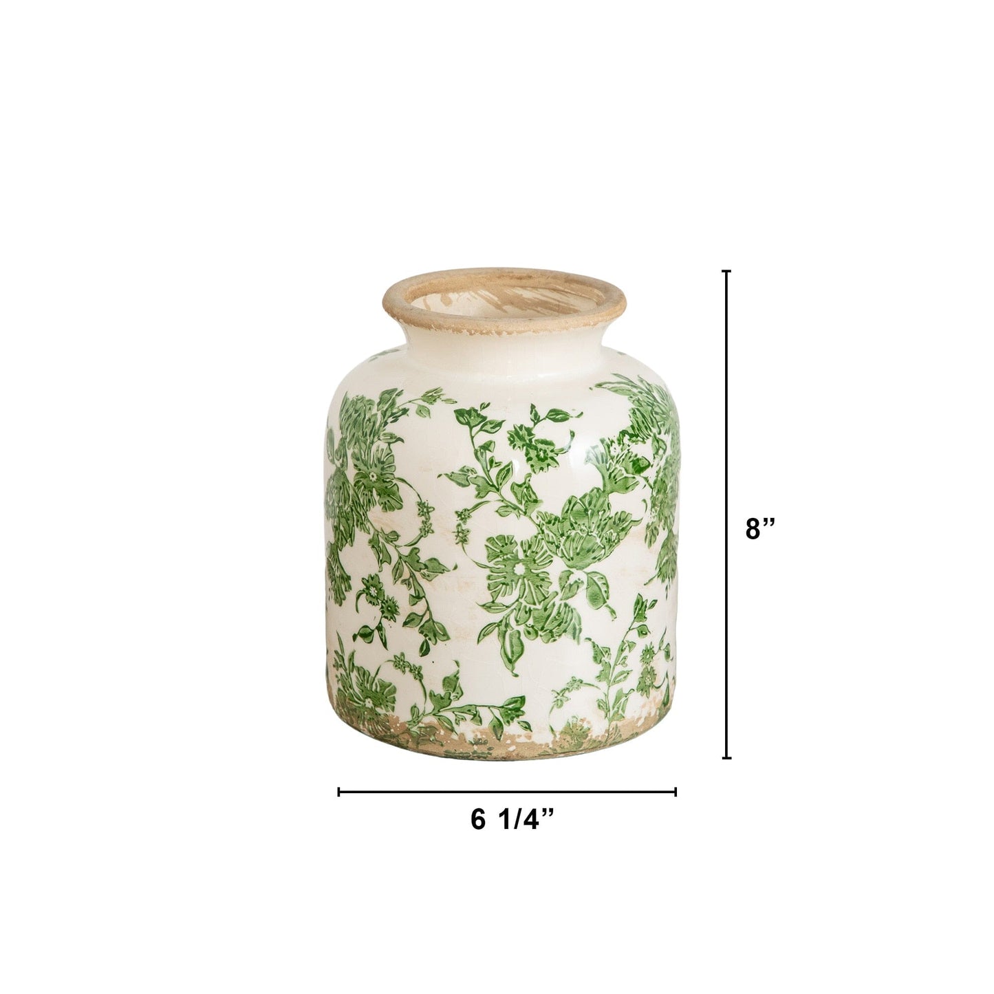 Vase 8in Floral Tuscan ceramic with green scroll pattern Nearly Natural on Tampa Home & Garden Store