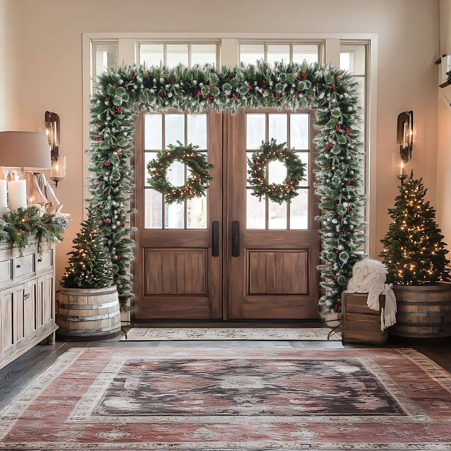 8' Nearly Natural artificial holiday green pine archway with pinecones and berries on Tampa Home & Garden Store