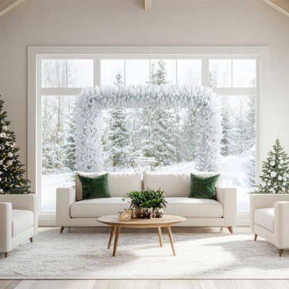 8' Artificial Holiday White Christmas Pine Archway by Nearly Natural over living room window on Tampa Home & Garden Store