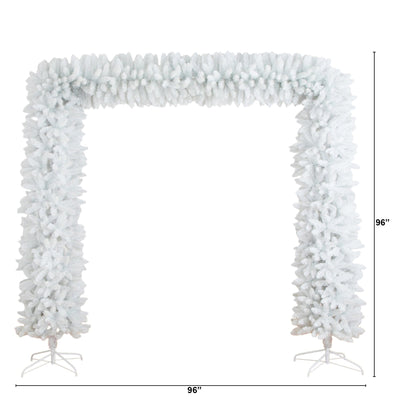 8' artificial holiday white Christmas archway by Nearly Natural with white pine garland, 96 inches wide on Tampa Home & Garden Store