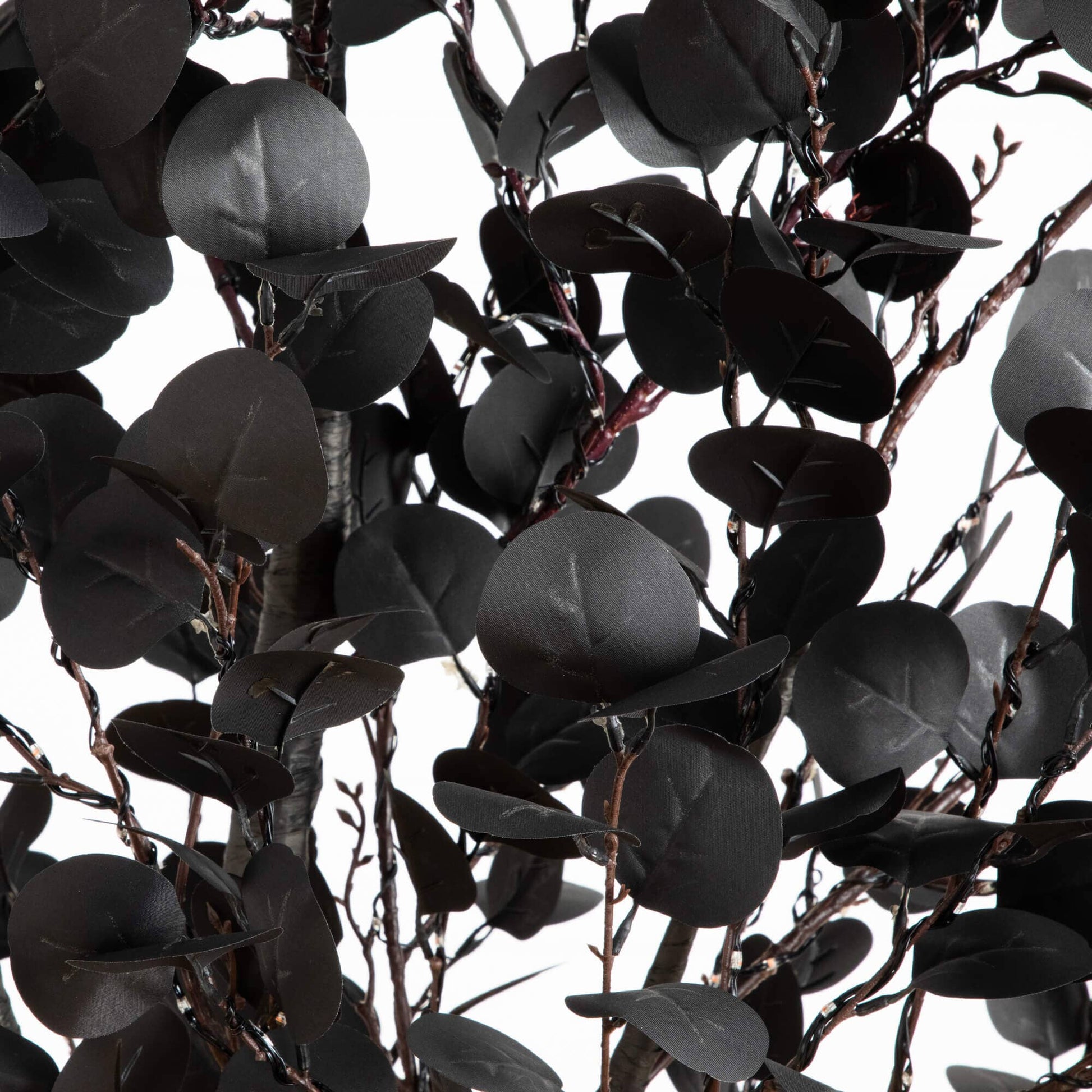 8 ft Nearly Natural black eucalyptus artificial tree, pre-lit with orange and purple LEDs on Tampa Home & Garden Store