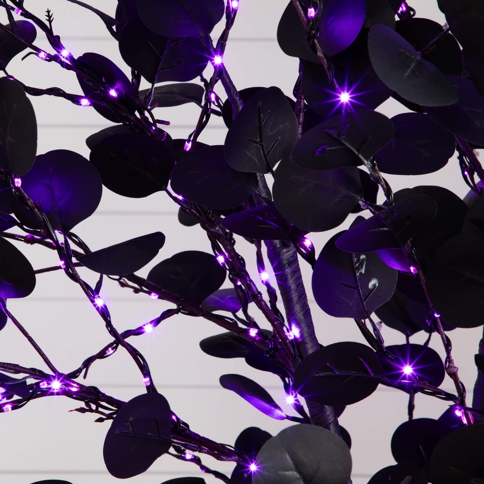 8' Pre-Lit Halloween Black Eucalyptus Tree with 540 Orange & Purple LEDs by Nearly Natural on Tampa Home & Garden Store