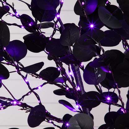 8' Pre-Lit Halloween Black Eucalyptus Tree with 540 Orange & Purple LEDs by Nearly Natural on Tampa Home & Garden Store