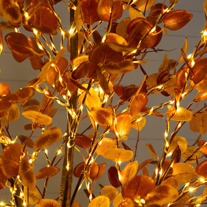 8' pre-lit autumn eucalyptus artificial tree by Nearly Natural orange leaves and 540 LEDs on Tampa Home & Garden Store