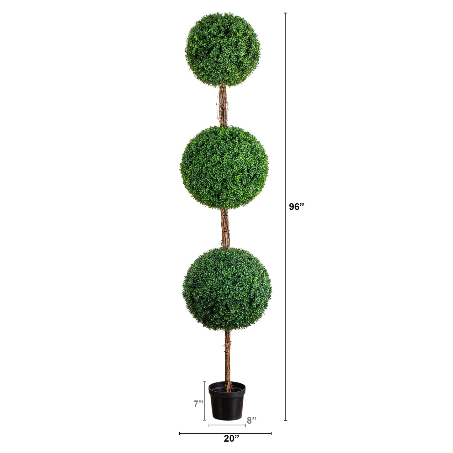 8' UV resistant artificial triple ball boxwood topiary tree in black planter by Nearly Natural on Tampa Home & Garden Store