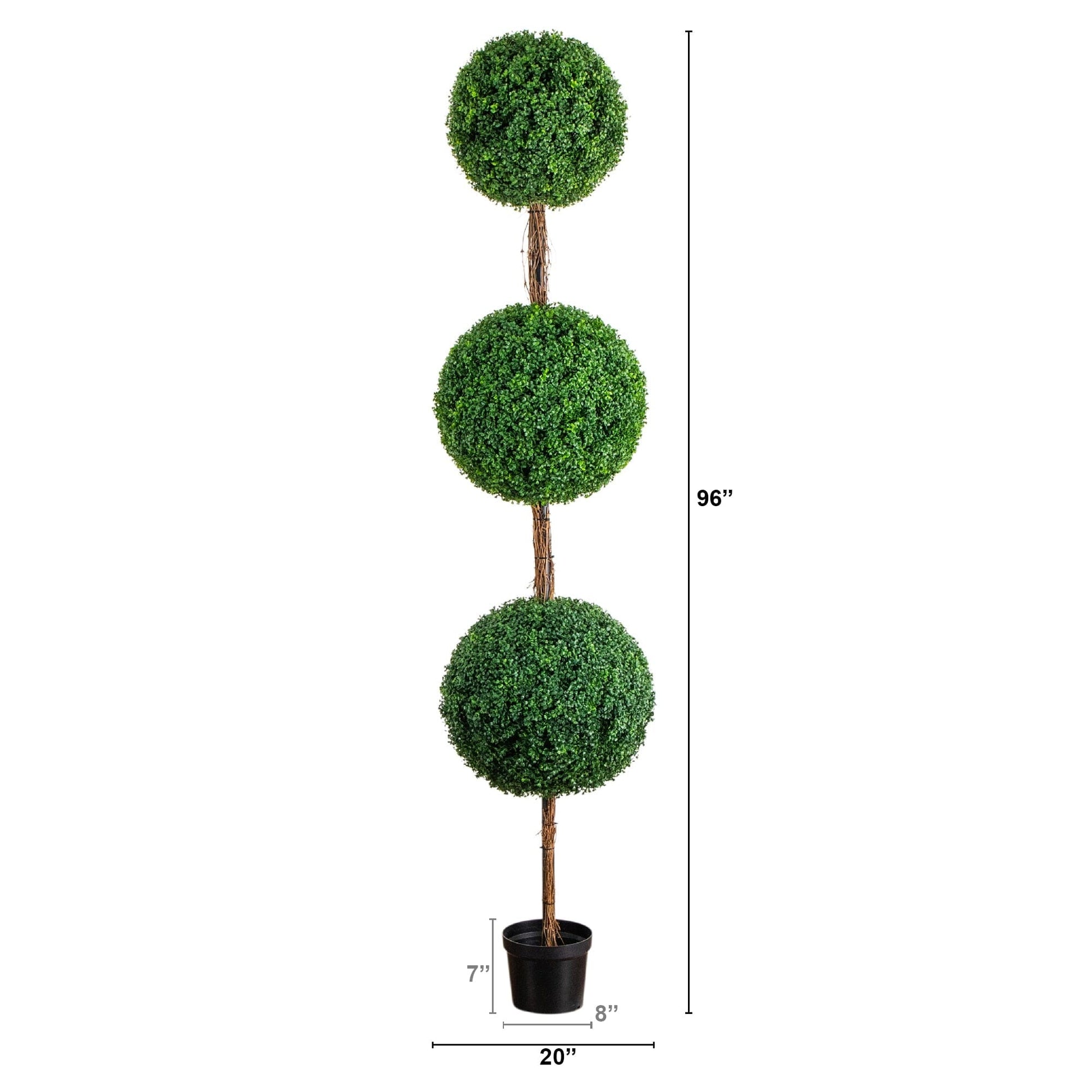 8' UV resistant artificial triple ball boxwood topiary tree in black planter by Nearly Natural on Tampa Home & Garden Store