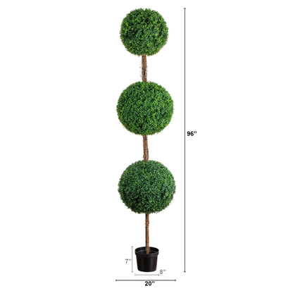 8' UV resistant artificial triple ball boxwood topiary tree in black planter by Nearly Natural on Tampa Home & Garden Store
