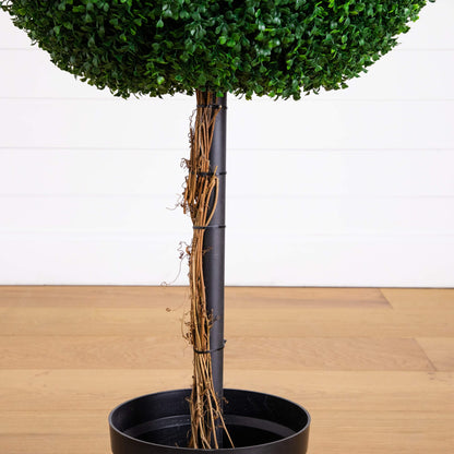 8' UV-resistant artificial triple-ball boxwood topiary tree by Nearly Natural in black pot on Tampa Home & Garden Store
