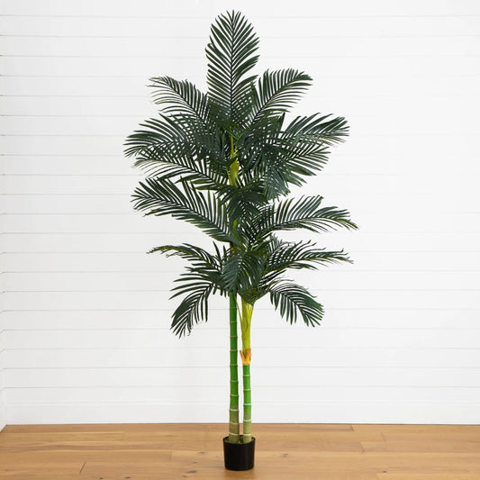 8' Golden Cane Palm silk tree artificial indoor decor by Nearly Natural with dark green fronds on Tampa Home & Garden Store