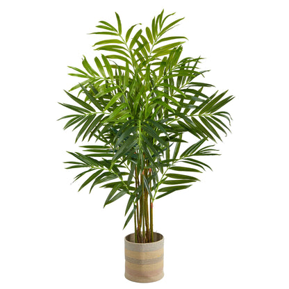 8' King Palm artificial tree in handmade natural cotton multicolored woven planter on Tampa Home & Garden Store