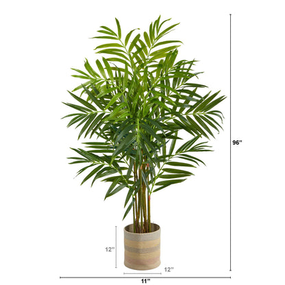 8 ft Nearly Natural King Palm artificial tree in handmade multicolored cotton woven planter on Tampa Home & Garden Store