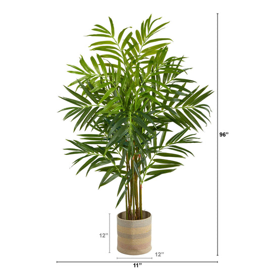 8 ft Nearly Natural King Palm artificial tree in handmade multicolored cotton woven planter on Tampa Home & Garden Store