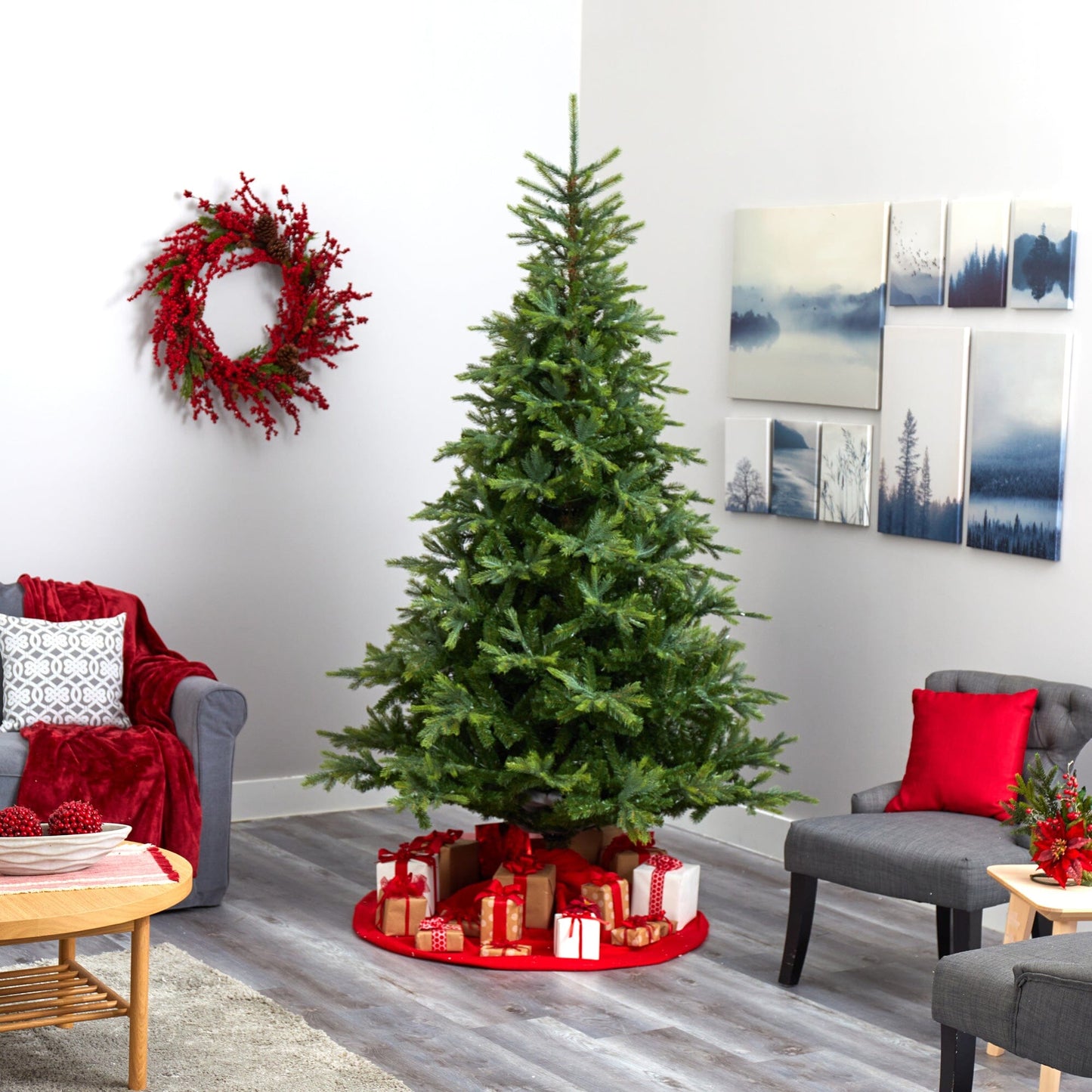 Árbol de Navidad artificial de abeto de Carolina del Norte de 2,4 m con 1303 ramas flexibles