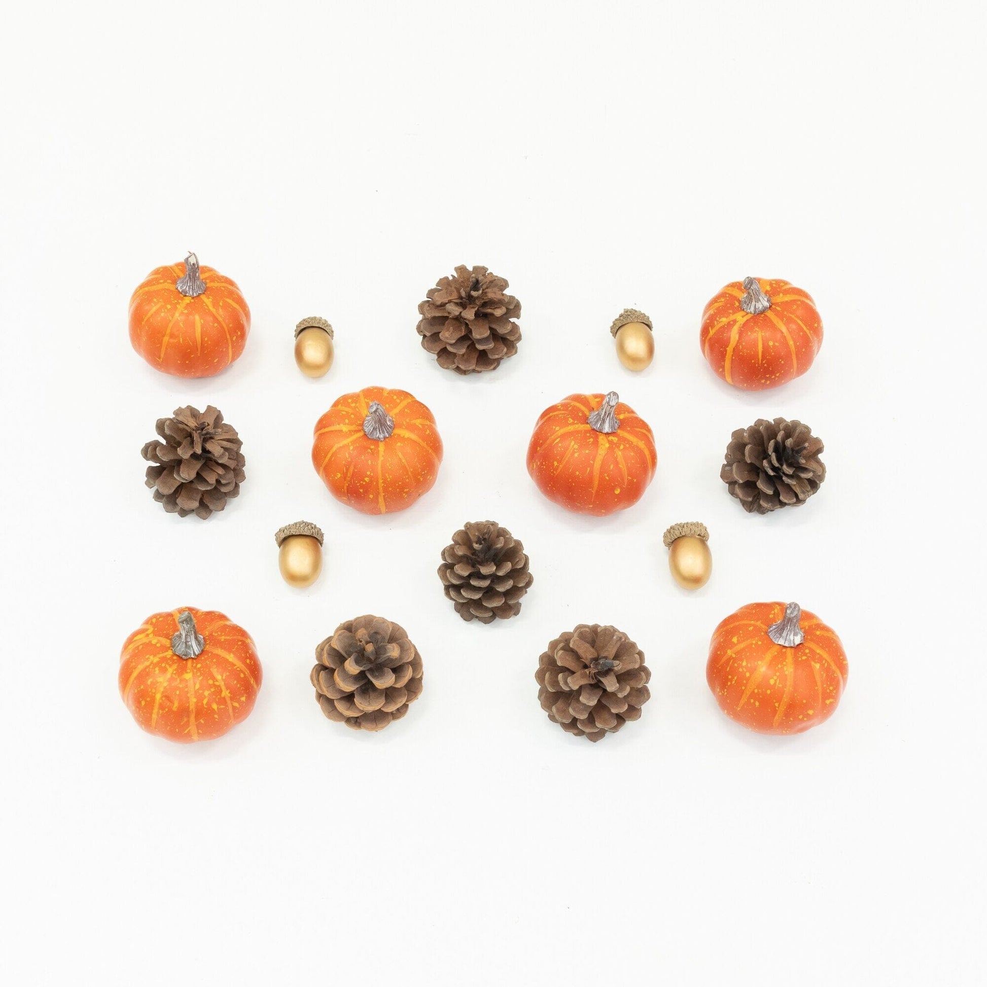 8-pc autumn pumpkin decor set of 2 with orange mini pumpkins and pinecones by Nearly Natural on Tampa Home & Garden Store
