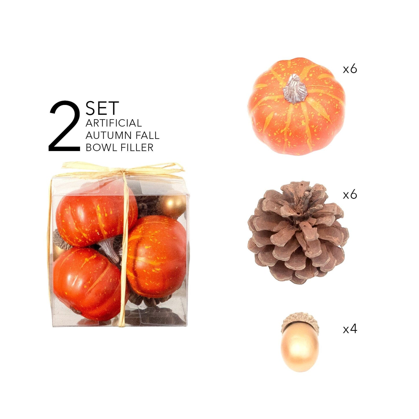 8-pc artificial pumpkin decor set of 2 by Nearly Natural in a clear box with orange pumpkins on Tampa Home & Garden Store