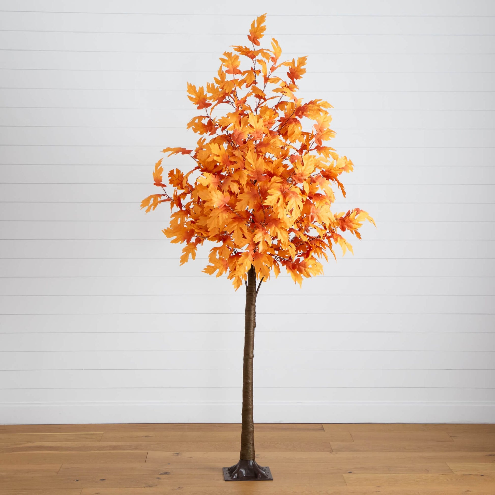 8' Nearly Natural pre-lit autumn maple tree with orange leaves and brown trunk on a sturdy base on Tampa Home & Garden Store