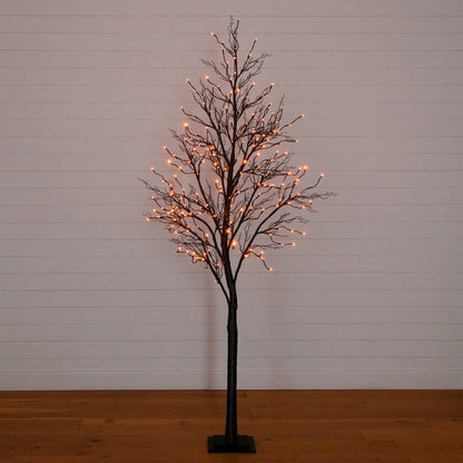 8' Black Twig Artificial Tree with orange LED lights on Tampa Home & Garden Store